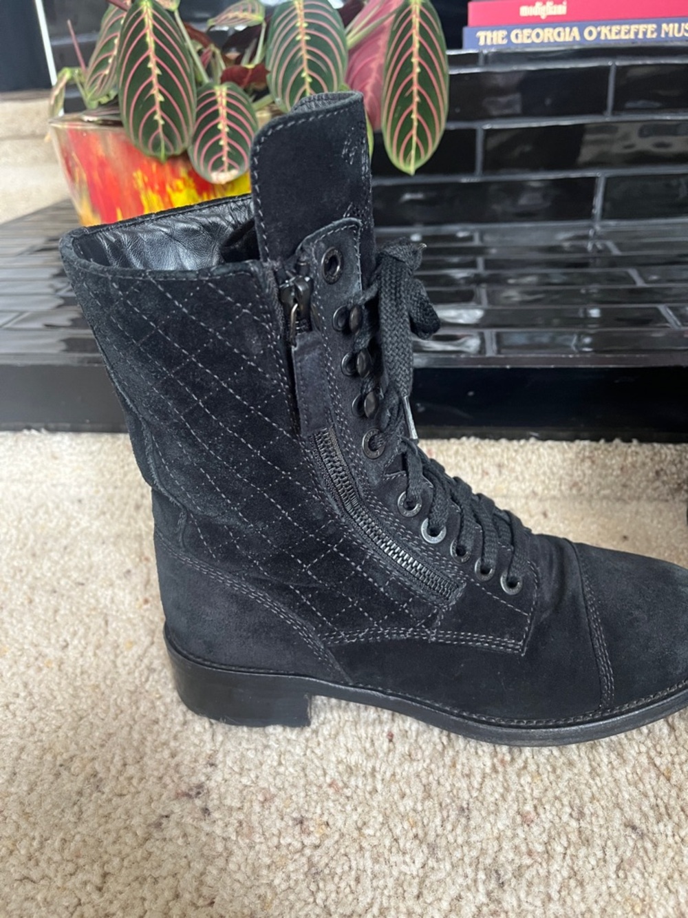 CHANEL Black Suede combat  Boots - Picture 6 of 14